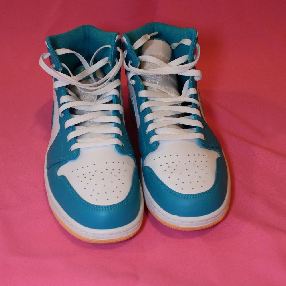 Nike Air Jordan 1 Mid Aquatone Blue Gold AJ1 Casual Basketball Men's 12 US‎